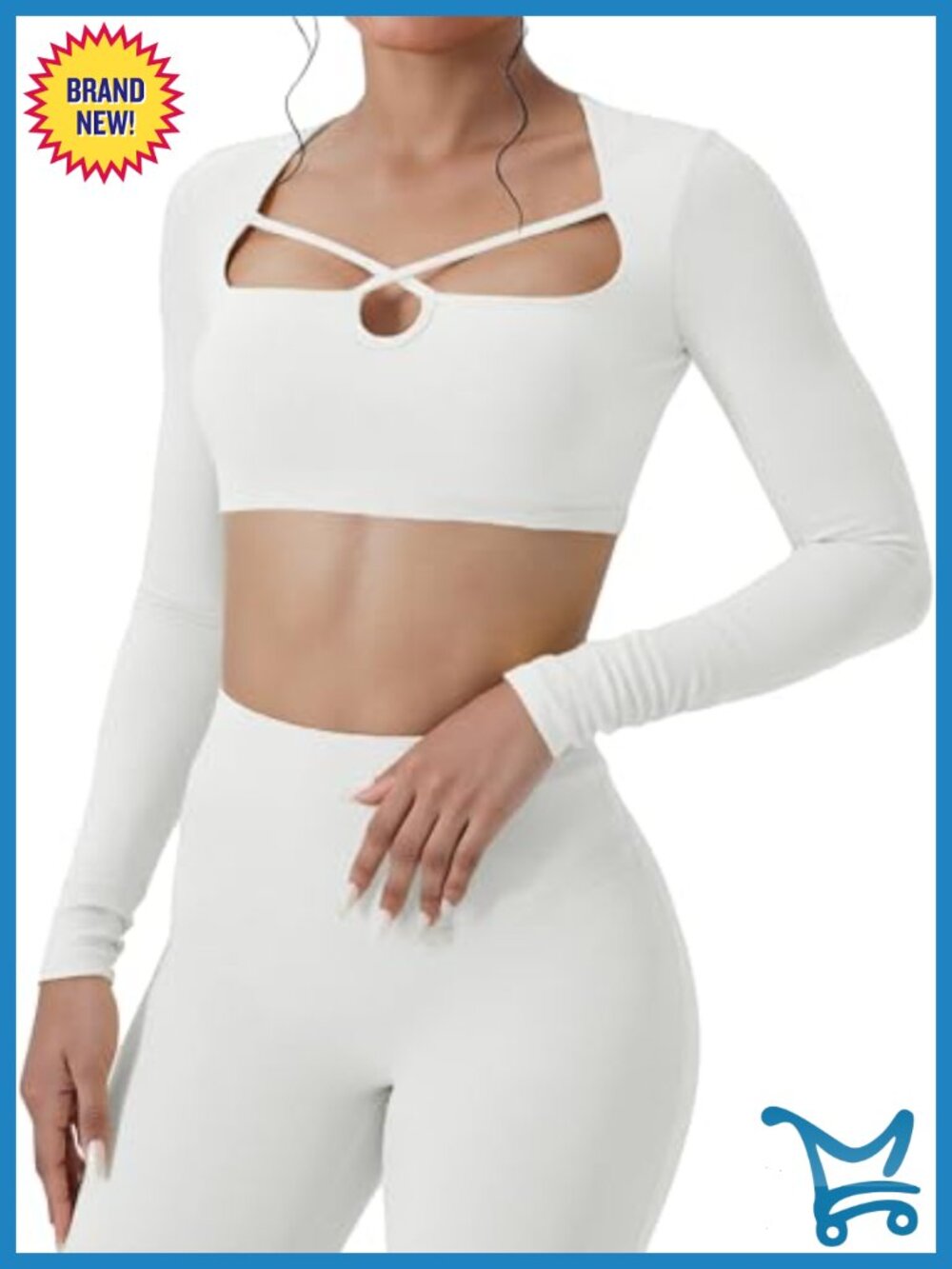 Women's Long Sleeve Criss Cross Cutout Padded Sports Bra Crop Top
